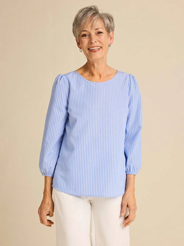EMERY ROSE Women's Spring Casual Striped Puff Sleeve Shirt