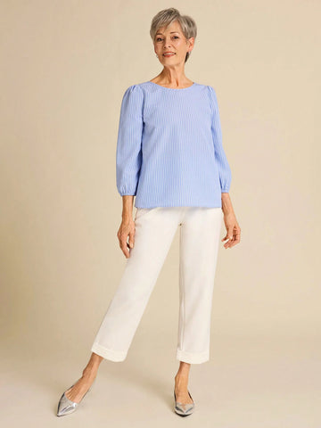 EMERY ROSE Women's Spring Casual Striped Puff Sleeve Shirt