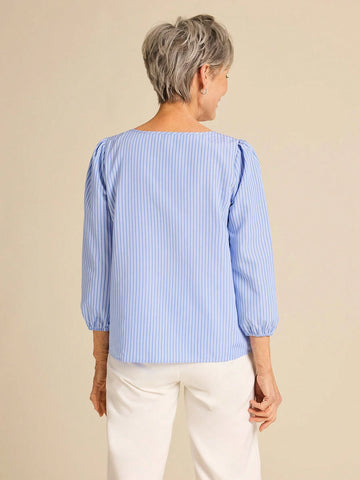 EMERY ROSE Women's Spring Casual Striped Puff Sleeve Shirt
