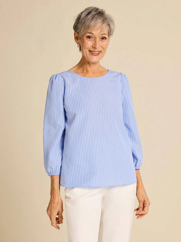 EMERY ROSE Women's Spring Casual Striped Puff Sleeve Shirt