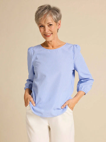 EMERY ROSE Women's Spring Casual Striped Puff Sleeve Shirt