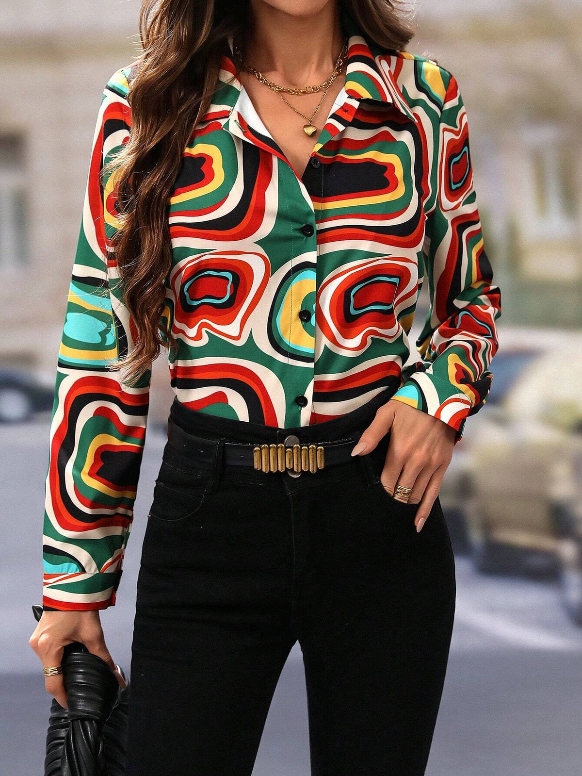 EMERY ROSE Women's Spring & Autumn Long Sleeve Striped Casual Blouse