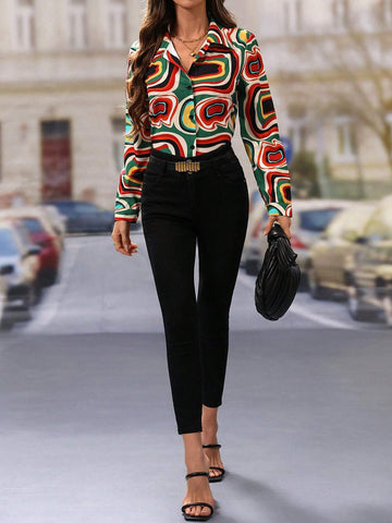 EMERY ROSE Women's Spring & Autumn Long Sleeve Striped Casual Blouse