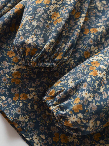 EMERY ROSE Women's Spring & Autumn Notched Neck Ditsy Floral Casual Blouse