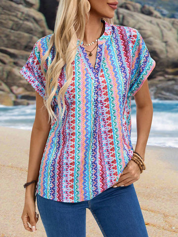 EMERY ROSE Women's Striped Graphic Short Sleeve Casual Shirt