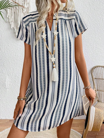 EMERY ROSE Women's Striped Short Sleeve Casual Dress, Summer
