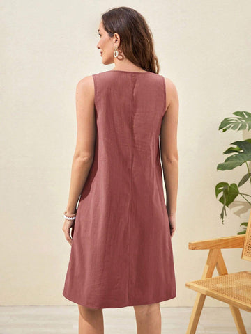 EMERY ROSE Women's Summer Button Decor Double Pocket Casual Top Dress