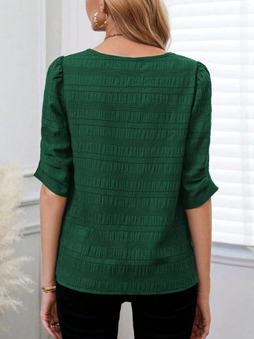 EMERY ROSE Women's Summer Casual Textured Puff Sleeve Blouse