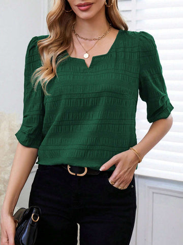 EMERY ROSE Women's Summer Casual Textured Puff Sleeve Blouse