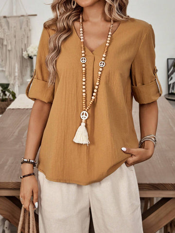 EMERY ROSE Women's Summer Casual V-Neck Shirt