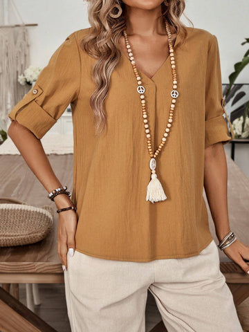 EMERY ROSE Women's Summer Casual V-Neck Shirt