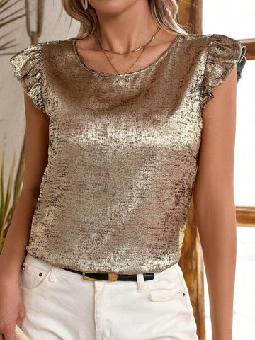 EMERY ROSE Women's Summer Country Music Festival Golden Short Sleeve Shirt With Flared Sleeves