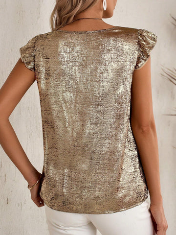 EMERY ROSE Women's Summer Country Music Festival Golden Short Sleeve Shirt With Flared Sleeves