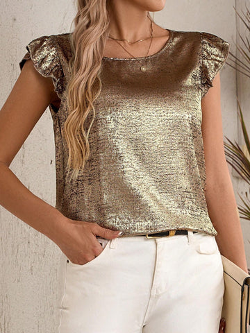 EMERY ROSE Women's Summer Country Music Festival Golden Short Sleeve Shirt With Flared Sleeves