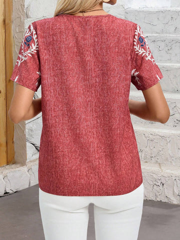 EMERY ROSE Women's Summer Floral Short Sleeve Casual Shirt