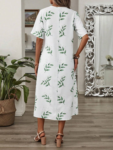 EMERY ROSE Women's Summer Holiday Leisure Plant Printed Short Sleeve Dress