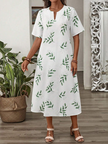 EMERY ROSE Women's Summer Holiday Leisure Plant Printed Short Sleeve Dress