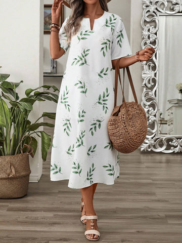 EMERY ROSE Women's Summer Holiday Leisure Plant Printed Short Sleeve Dress