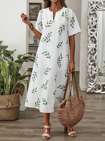 EMERY ROSE Women's Summer Holiday Leisure Plant Printed Short Sleeve Dress