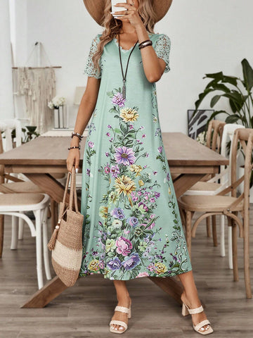 EMERY ROSE Women's Summer Holiday Style Printed Short Sleeve Dress
