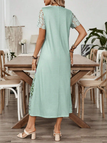 EMERY ROSE Women's Summer Holiday Style Printed Short Sleeve Dress