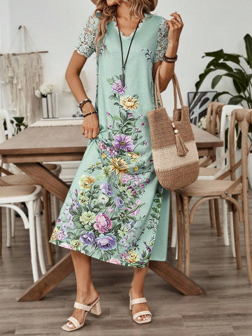 EMERY ROSE Women's Summer Holiday Style Printed Short Sleeve Dress