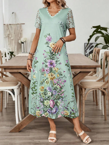 EMERY ROSE Women's Summer Holiday Style Printed Short Sleeve Dress