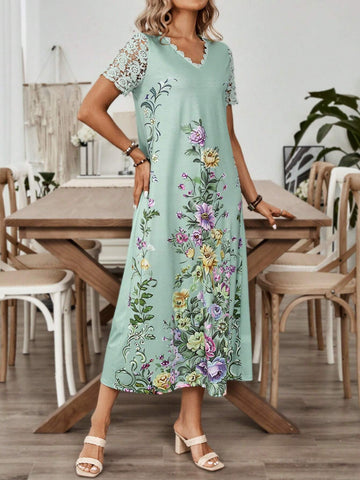 EMERY ROSE Women's Summer Holiday Style Printed Short Sleeve Dress