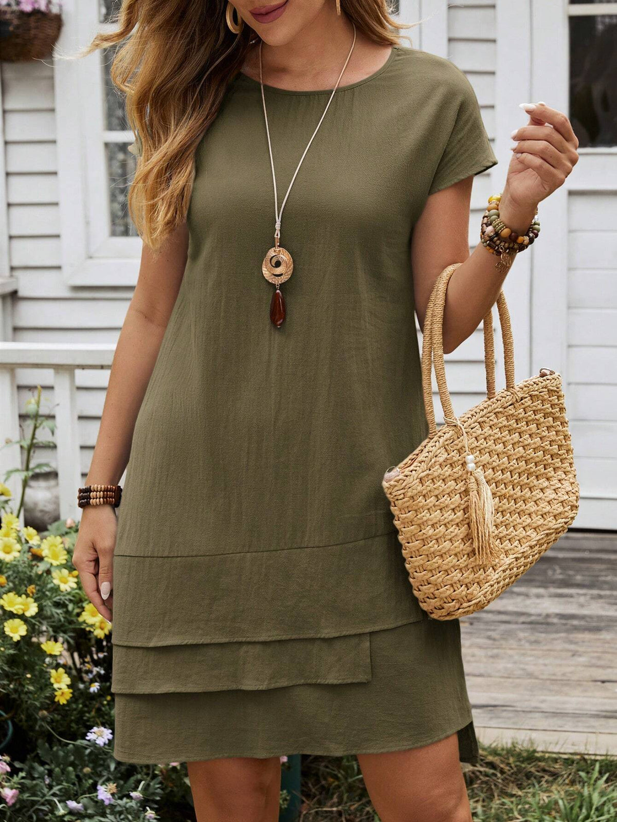 Women's Summer Multi-Hem Round Neck Short Sleeve Dress