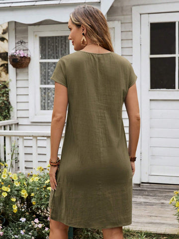 Women's Summer Multi-Hem Round Neck Short Sleeve Dress