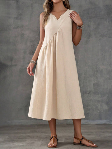 EMERY ROSE Women's Summer Notched V-Neck Sleeveless Long Dress