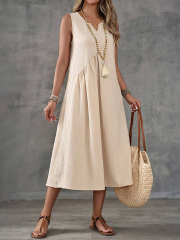 EMERY ROSE Women's Summer Notched V-Neck Sleeveless Long Dress