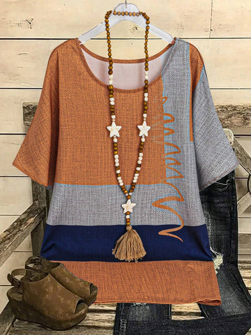 EMERY ROSE Women's Summer Printed Round Neck Short Sleeve Casual Shirt Summer Women Blouses Summer Shirts