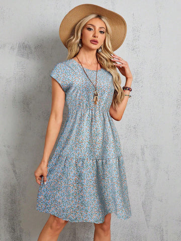 EMERY ROSE Women's Summer Red Short-Sleeve Batwing Sleeve Floral Midi Dress