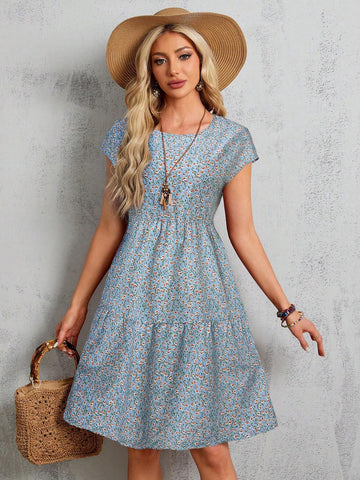 EMERY ROSE Women's Summer Red Short-Sleeve Batwing Sleeve Floral Midi Dress