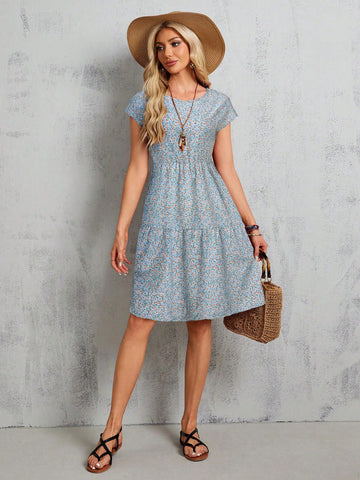 EMERY ROSE Women's Summer Red Short-Sleeve Batwing Sleeve Floral Midi Dress