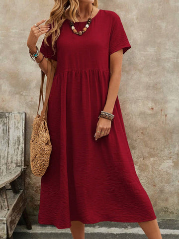 EMERY ROSE Women's Summer Solid Color Round Neck Short-Sleeve Dress