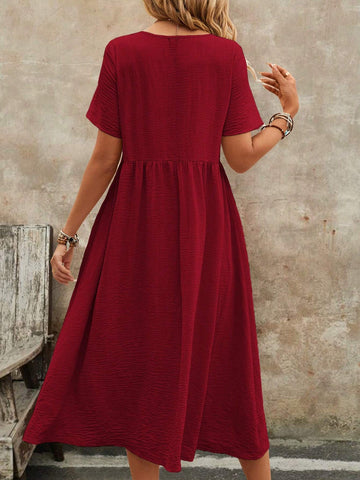 EMERY ROSE Women's Summer Solid Color Round Neck Short-Sleeve Dress