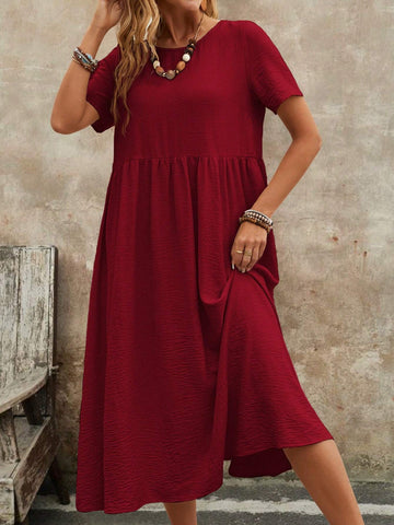 EMERY ROSE Women's Summer Solid Color Round Neck Short-Sleeve Dress