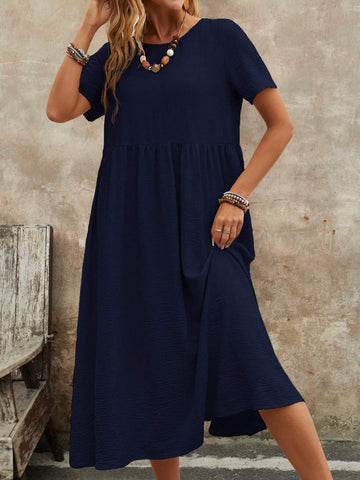 EMERY ROSE Women's Summer Solid Color Round Neck Short-Sleeve Dress