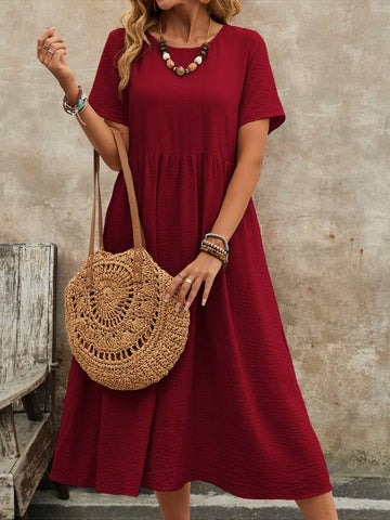 EMERY ROSE Women's Summer Solid Color Round Neck Short-Sleeve Dress