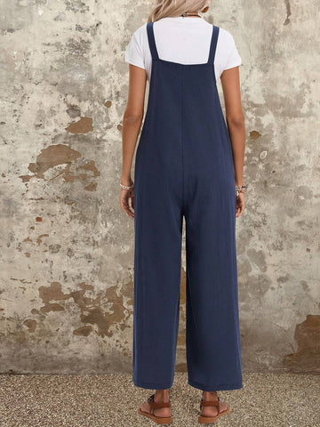 EMERY ROSE Women's Summer Solid Color Wide Leg Jumpsuit Cotton Jumpers And Women Rompers