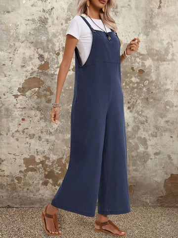 EMERY ROSE Women's Summer Solid Color Wide Leg Jumpsuit Cotton Jumpers And Women Rompers