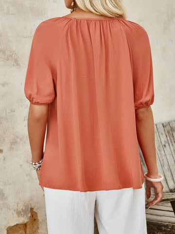 EMERY ROSE Women's Summer Vacation Casual Solid Color Lantern Sleeve Shirt