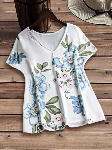 EMERY ROSE Women's V-Neck Printed Shirt For Summer