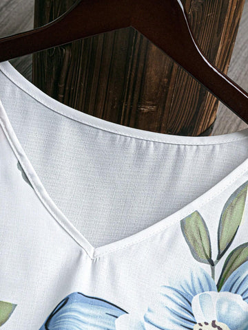 EMERY ROSE Women's V-Neck Printed Shirt For Summer