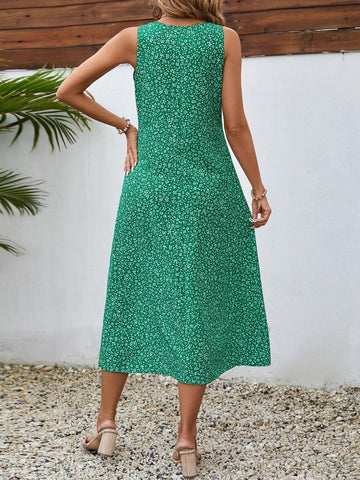 Women's V-Neck Printed Sleeveless Dress For Summer