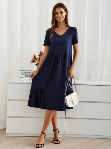 Women's V-Neck Short Sleeve Dress