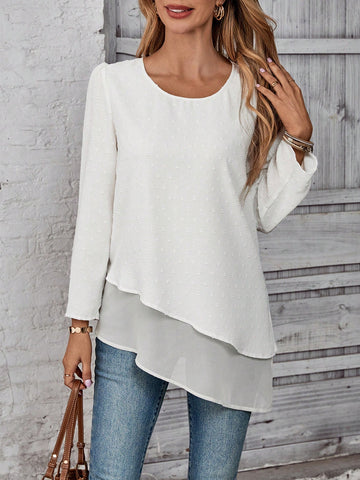 EMERY ROSE Women's Vacation Casual Solid Color Asymmetrical Hem Shirt