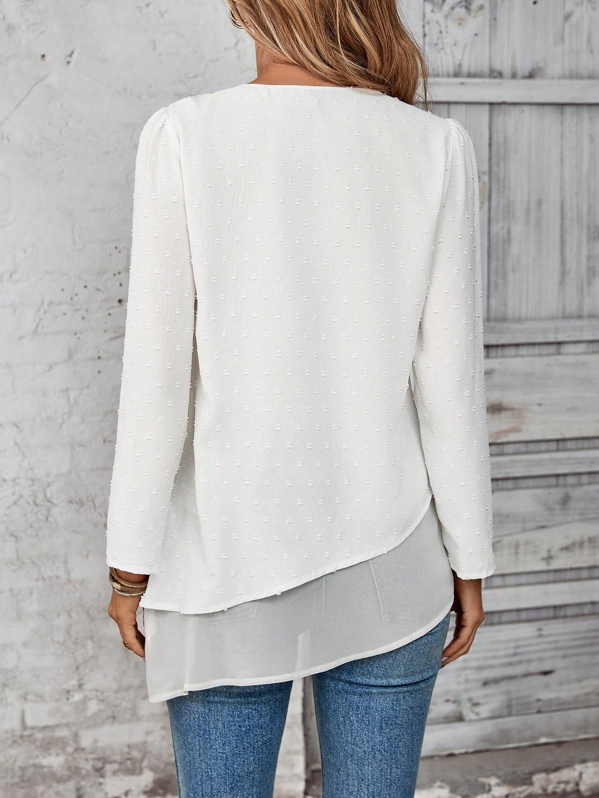 EMERY ROSE Women's Vacation Casual Solid Color Asymmetrical Hem Shirt